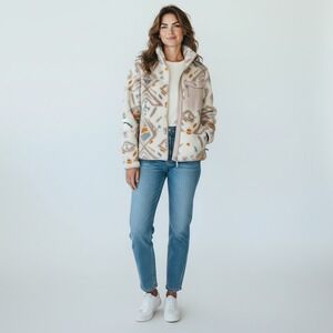 Gerry Womens Sherpa Fleece Jacket Geometric Southwestern Full Zip DG9660 Small